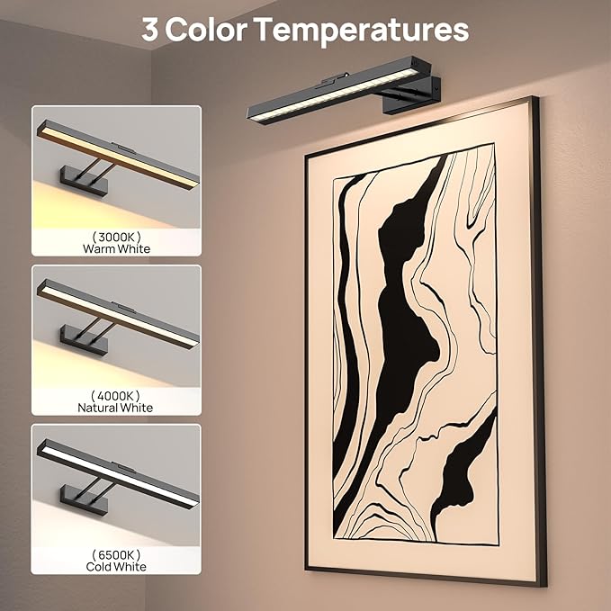 PESUTEN Picture Light Battery Operated, 16in Wireless Art Light for Paintings CCT Dimmable Recharging Battery Picture Light with Remote Control for Gallery Dartboard Art Bedroom Bathroom