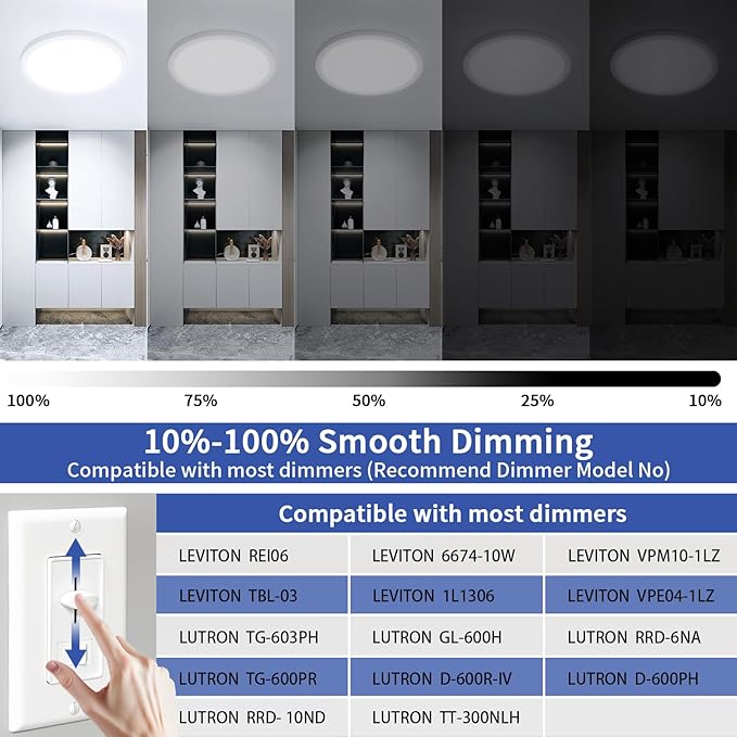 8.5inch Dimmable Led Ceiling Light, Ultra Thin Flush Mount Ceiling Light, 3000K/4000K/6500K Selectable Round Ceiling Lamp for Porch Bedroom Hallway Stairwell Basement