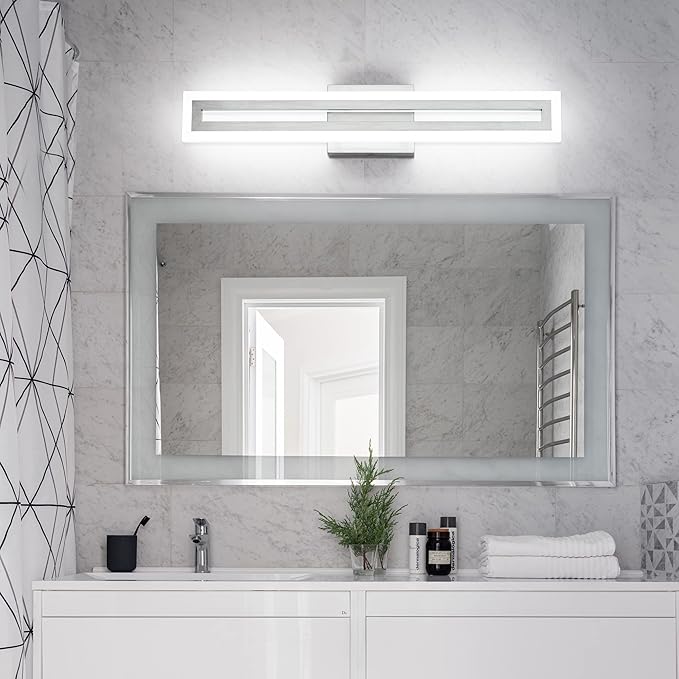 SOLFART 24 Inch LED Bathroom Light Fixtures Brushed Nickel Vanity Lights Bathroom Lighting Fixtures Over Mirror 6000K