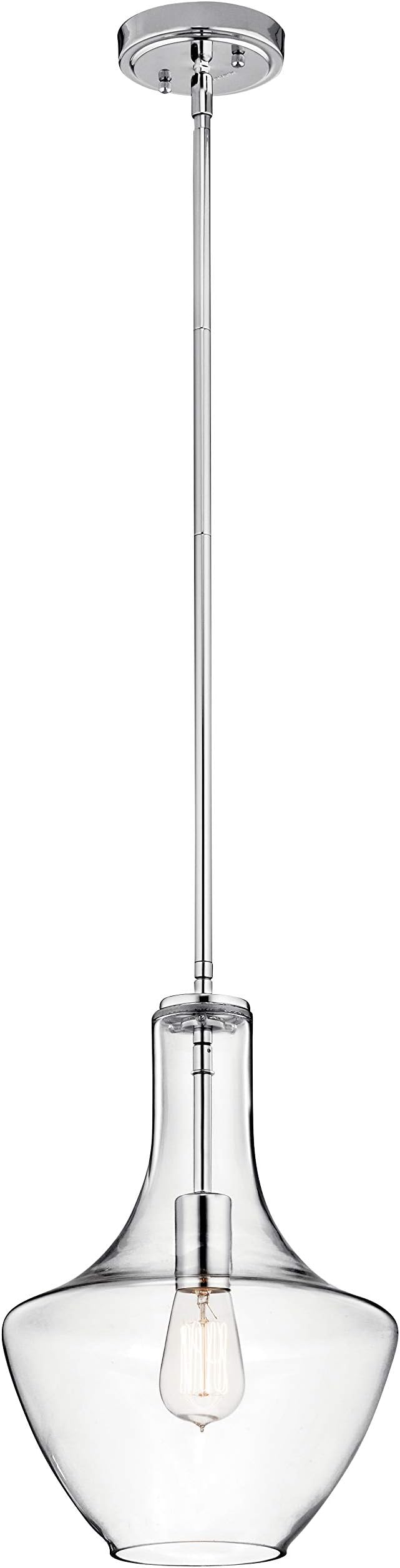 Kichler Everly 15.25" Kitchen Bell Pendant in Chrome, 1-Light Clear Glass Pendant Light, (15.25" H x 10.5" W), 42141CHCLR