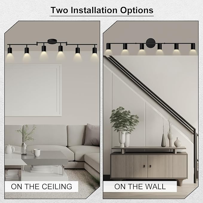 AUQUEE 6 Light Track Lighting Fixtures Ceiling, Matte Black Kichen Track Lighting Fixtures with Rotatable Light Heads, Foldable Lamp Arms, Modern LED Track Lights for Kitchen/Hallway, No GU10 Bulb