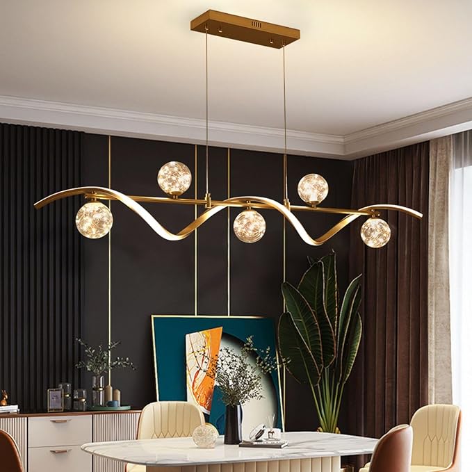 homary Kitchen Island Light with Glass Globes, 51.2" Gold Chandelier Dimmable Linear Pendant Light, Adjustable Height, Dining Room Fixture for Table, Bar or Kitchen Island