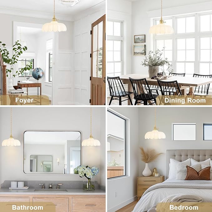 2 Pack Glass Pendant Lights Kitchen Island, Vintage Brass Pendant Light Fixtures, Adjustable Milk White Kitchen Pendant Lighting Over Island for Bedroom Living Room Hallway Dining Room