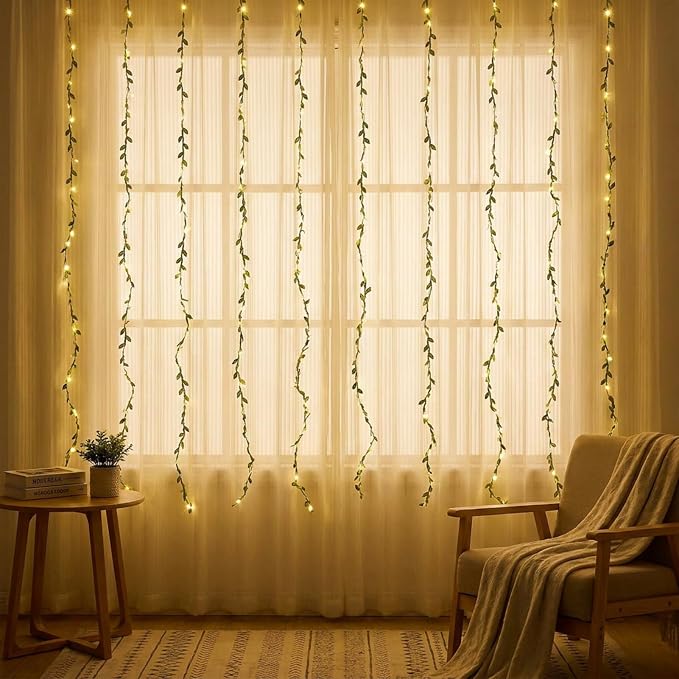 Vine with Fairy Lights USB Plug - 300 LED 9.8x9.8ft Hanging String Lights | Green Leaf, with Hook Remote, Greenery Garland Ivy Lights for Christmas Wedding Wall Ceiling Mantle Garden Decor DIY Crafts