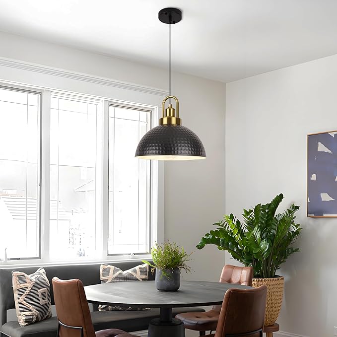 Pendant Light, 11.8" Black Pendant Lighting for Kitchen Island, Dining Room, Farmhouse Kitchen Pendant Lighting Over Island, Modern Adjustable Pendant Light Fixture, 1 Pack