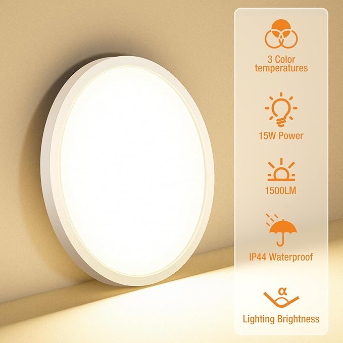 24PACK LED Flush Mount Ceiling Light Fixture, 3000K-4000K-6500K & 100W Equivalent Modern Kitchen Recessed Ceiling Lamp 15W 1500Lm 7.5 Inch Closet Round Surface for Bathroom Laundry Bedroom Hallway