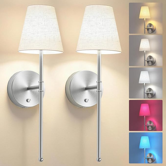 LUTEC Battery Operated Wall Sconce Set of 2,Rechargeable Wall Sconce, 12 Colors Wireless Wall Sconces with 5200mAh RGB Dimmable and Remote,Rechargeable Sconces Decor for Bedroom/Living Room/Hallway