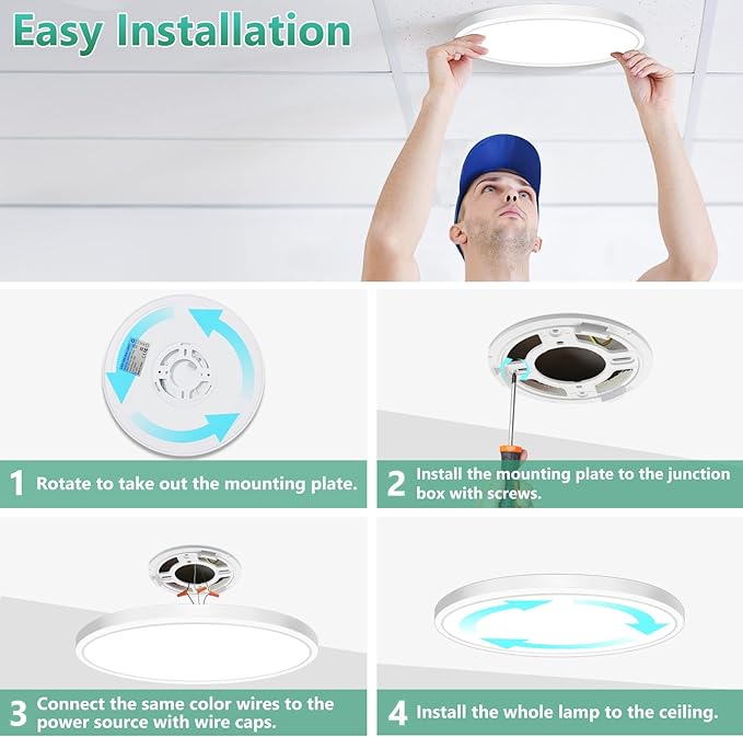 Brightever 12 Inch 2 Pack LED Flush Mount Ceiling Light Fixture, 5000K Daylight White 3200LM Round LED Ceiling Lights, 240W Equivalent, 0.67 Inch Thickness Light Fixtures Ceiling Mount, Non-Dimmable