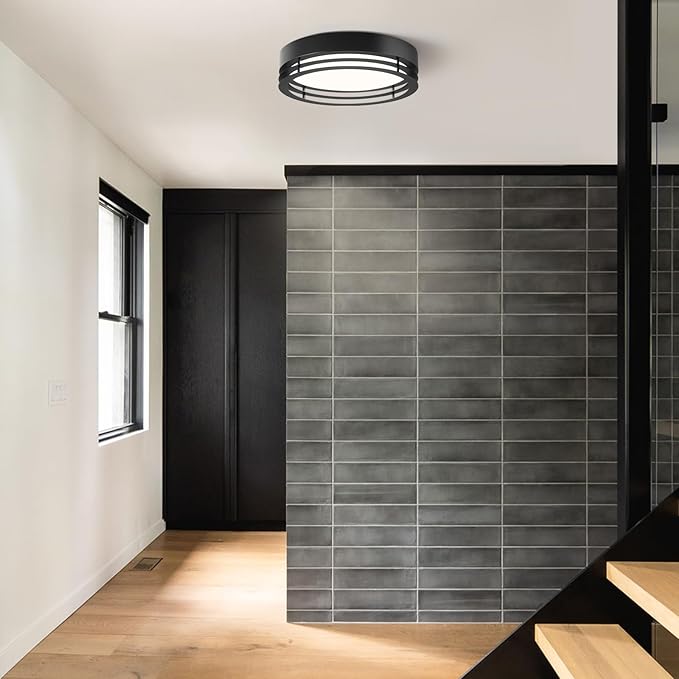 Black Flush Mount Ceiling Light, Modern Dimmable LED Light Fixture, Minimalist Metal Ceiling Lamp for Bedroom Kitchen Laundry Room Hallway Entry 2700 K - 6000 K 5CCT 11.8 Inch