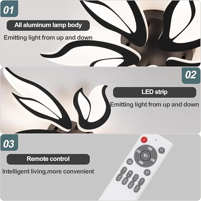 Modern Ceiling Light Fixture, 3000K-6000K Dimmable Flush Mount Ceiling Light, 45W Acrylic Black LED Ceiling Lights for Living Room, Bedroom, Dining Room,23.6In