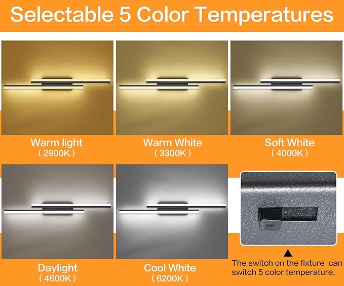 PRESDE 40 Inch LED Bathroom Vanity Light Bar, Modern Black Wall Lighting Fixture Over Mirror 5CCT