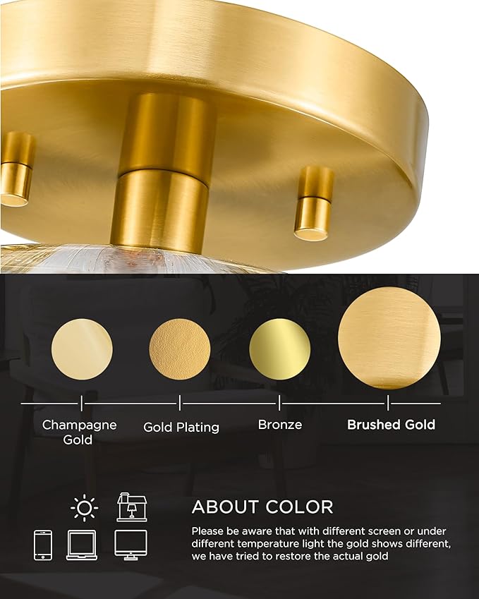 FEMILA 10.3" Gold Ceiling Light Fixture, Semi Flush Mount Ceiling Lights for for Kitchen, E26 Base, 4FYD85F BG