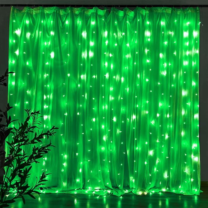 Star 304 LED 9.8ftx9.8ft 30V 8 Modes,Window Curtain String Lights Wedding Party Home Garden Bedroom Outdoor Indoor Wall Decorations (Green