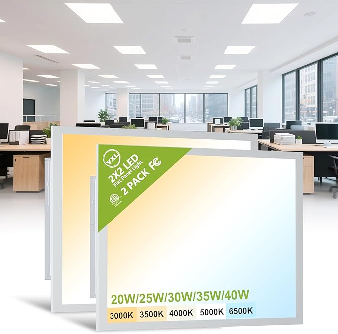 2 Pack 2x2 LED Flat Panel Light Drop Ceiling Light Fixture, 5200LM, 5CCT LED Drop Surface Mount Ceiling Office Light, 40W/35W/30W/25W/20W Selectable,6500K/5000K/4000K/3500K/3000K,Dimmable 0-10V,ETL