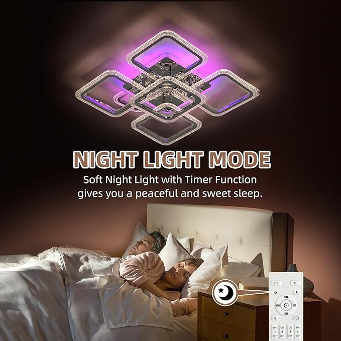 Modern LED Ceiling Lights,80W Flush Mount Ceiling Light with Remote,5 Squares Dimmable Brightness, Adjustable 3000-6000K Color Temperature for Living Room,Laundry Room,Hallway,Chrome
