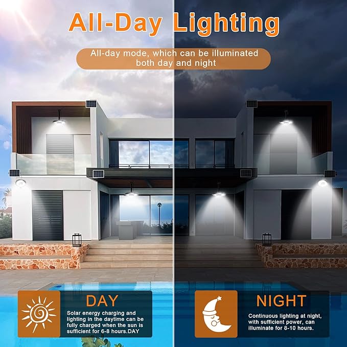 INDARUN Indoor Outdoor Solar Shed Lights, Solar Motion Lights Outdoor Waterproof, with 5 Modes & Remote Control, Up to 3000LM, Pendant Lights for Porch Gazebo, Garage, Barn Light for Chicken Coop
