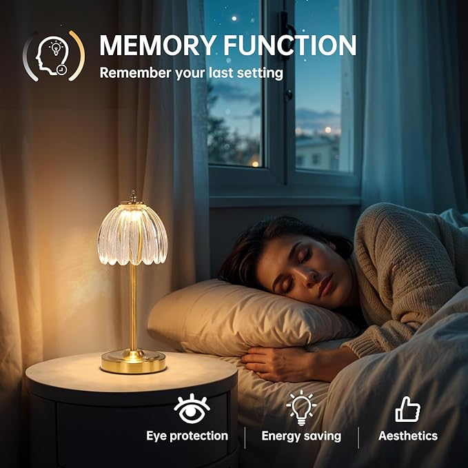 Shenmoyl Set of 2 Tulip Table Lamp with 5000mAh Battery & Touch Control, Cordless Table Lamp with 3 Colors, Dimmable Rechargeable Table Lamps for Bedroom, Living Room, Entryways (Transparent Tulip)