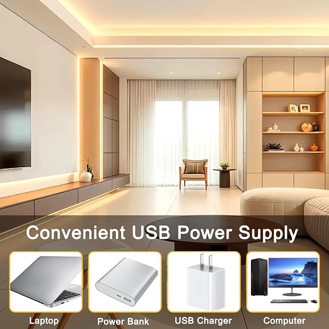 3.3FT COB LED Strip Lights，5V USB Powered LED Tape Lights 8mm Width with App Control，3000K Dimmable Warm White Flexible Light Strip TV Backlight for Bedroom Shelf Under Cabinet Kitchen DIY