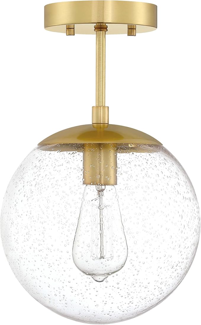 Design House Gracelyn 9 in Ceiling Mount Pendant Light, Semi-Flush Mount, Dimmable, Seeded Glass, Satin Gold, 9 in x 9 in x 14.36 in, 588517-SG