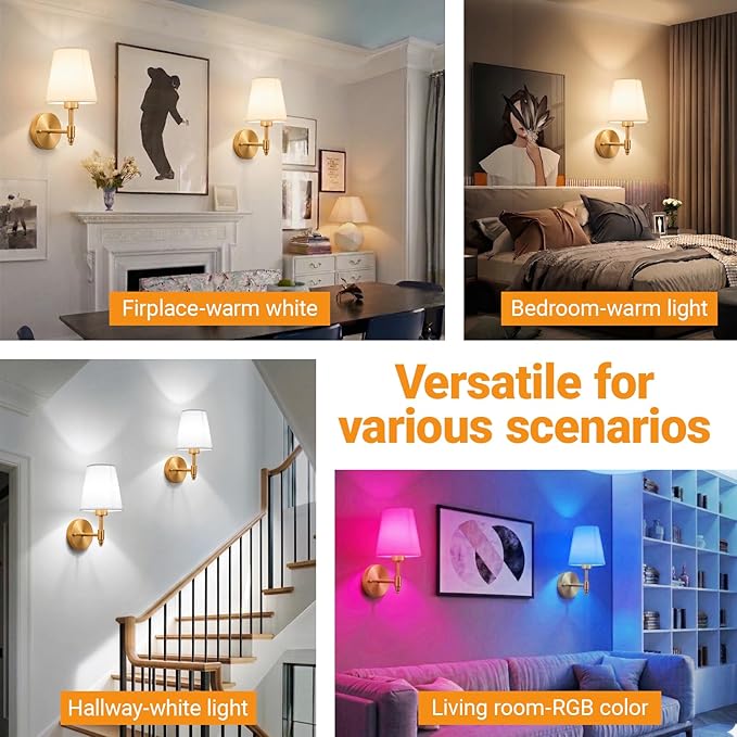 Nekhung Battery Operated Wall Sconces Set of Two, Wireless Battery Wall Light with 10000mAh RGB Dimmable Magnetic Bulb and Remote, Rechargeable Sconce Wall Decor for Bedroom Living Room Hallway