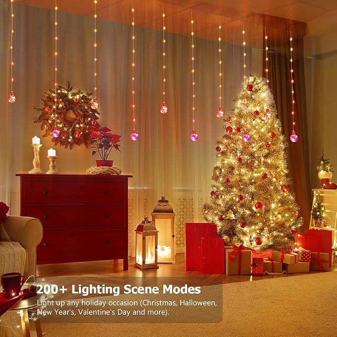 Wishing Ball Curtain Lights, 10ft x 3.3ft RGB LED Color Changing String Fairy Lights Curtain, Smart APP & IR Remote, 200+ Scene Modes for Bedroom Backdrop Indoor Outdoor Christmas Decorations