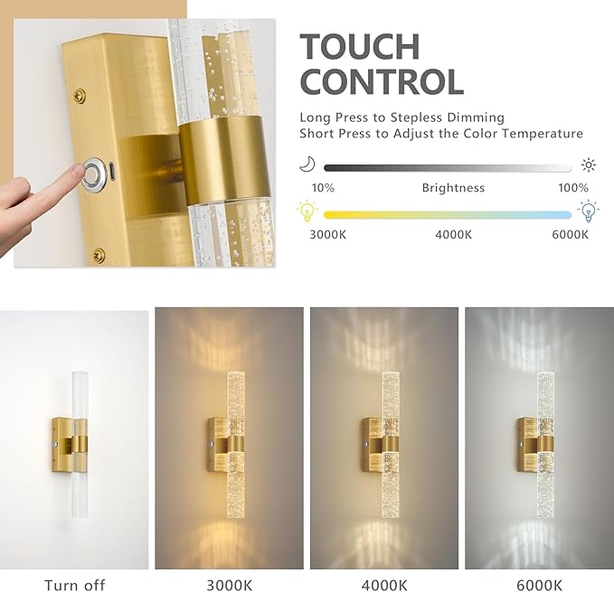 20000mAh Battery Operated Wall Sconces Set of 2, 3CCT, Gold Rechargeable Wall Light with Remote Control, 3000K-6000K Dimmable LED Wireless Sconces for Bedroom, Living Room, 15.6 Inch