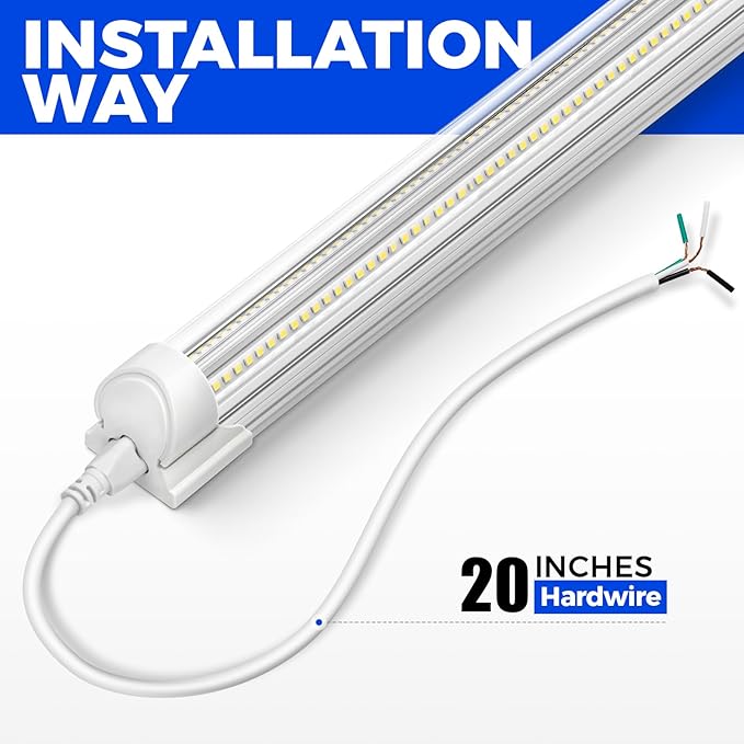 Barrina LED Shop Lights, 8FT 100W 15000LM 6500K, Super Bright White, V Shape, Clear Cover, High Output, Linkable, T8 LED Tube Light, for Garage 8 Foot with Plug (Pack of 4)