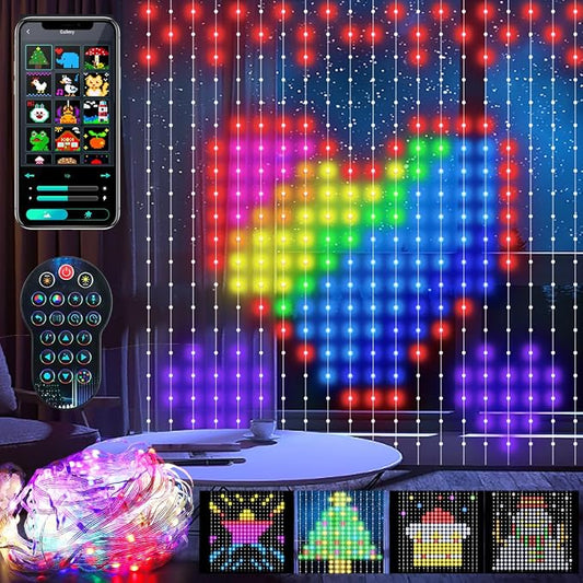 AKEPO Programmable Colorful Smart LED Window Hanging Curtain Lights, IP65 400 RGB LED APP Control DIY Text and Pattern Fairy Lights for Proposal, Wedding Curtain Backdrop, Party, Xmas or Home Decor