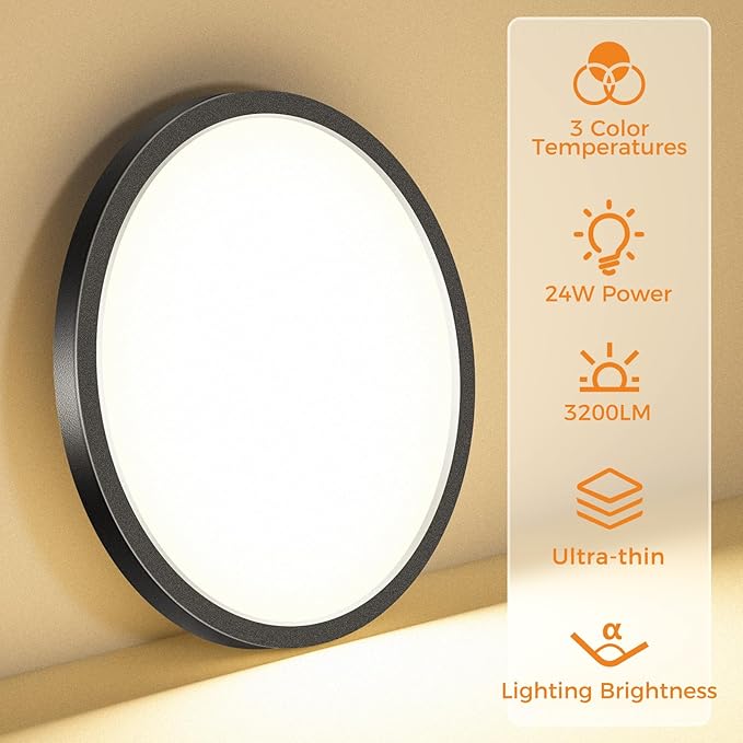 slochi 6 Pack 12Inch Flush Mount Ceiling Light Fixtures -3000K-4000K-6500K Flat Led Lights for Room Ceiling,Ultra Thin Round White Ceiling Lights for Living Room,Bedroom,Kitchen,Bathroom