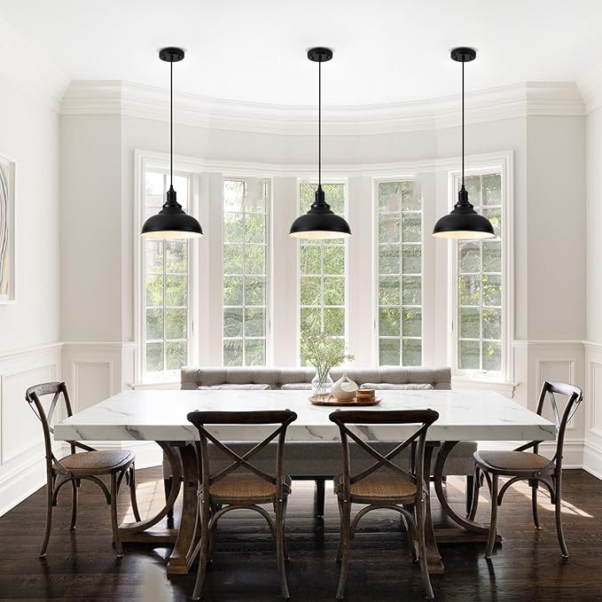 3-Pack Black Farmhouse Pendant Light Adjustable Pendant Lighting for Kitchen Island Industrial Hanging Barn Pendant Lights Over Island Sink Light Fixtures