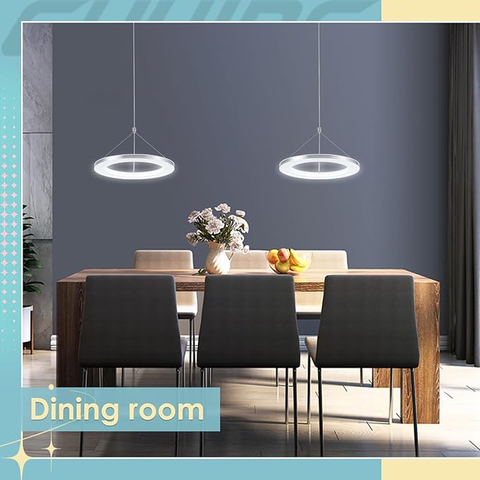 CHYING 3 Pack LED Modern Pendant Lights Kitchen Island, 11.8" 15W Cool White Ring Chandelier, Adjustable Height Silver Hanging Pendant Ceiling Light for Dining Room Bedroom Hallway Entryway, 6500K