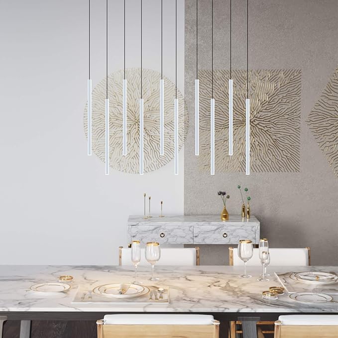 CANALIS 10 Mini Pendant Lighting White - LED Hanging Light Fixture for Kitchen Island, Bar, Foyer - Cluster Pendants - Dimmable, Adjustable Wire, Lamp Bulb Included