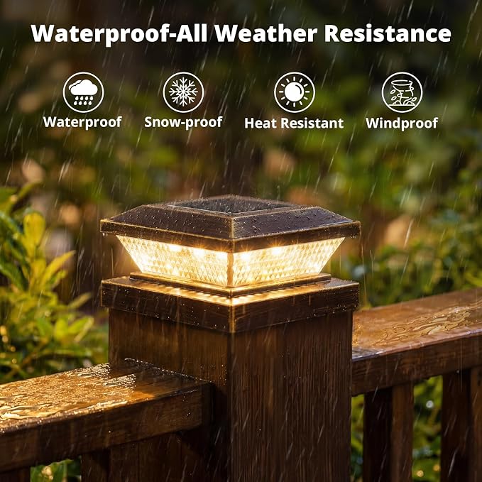 Mlambert 4x4 Solar Post Cap Lights Outdoor 12 Pack, Waterproof Solar Fence Light for Wooden/Vinyl Post, 2 Color Outside Deck Patio Porch Decor, Brown