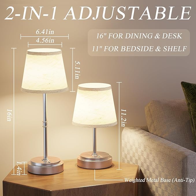 Cordless Table Lamp Rechargeable Silver - 1 Pack 7500mAH Battery Operated Lamp for Decor, 3000K Stepless Dimming Touch Control Wireless Lamp for Bedroom, Dining Table, Counter, Living Room
