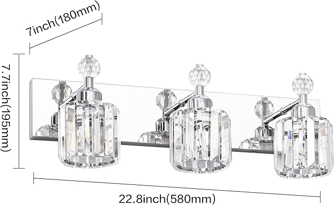 PRESDE 3-Light Crystal Bathroom Vanity Light, Chrom ModernBathroom Lights Fixtures Over Mirror Wall Lamp for Bathroom Bedroom Hallway