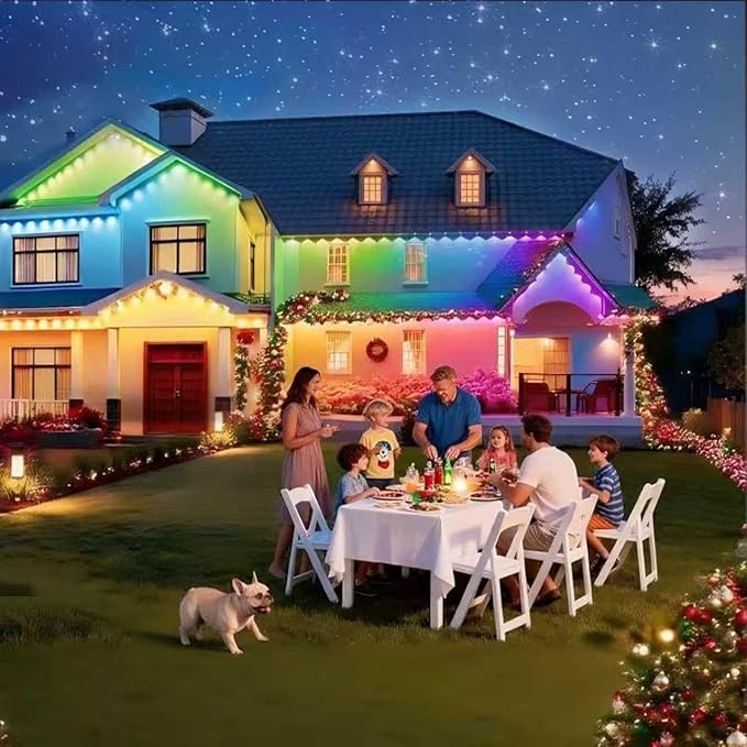 124FT Permanent Outdoor string Lights, Smart RGB Color-Changing Eaves Lights with 72 LED, IP67 Waterproof Exterior Lights, App Control for House Roof & Trim, DIY Modes for Christmas Holidays Lighting