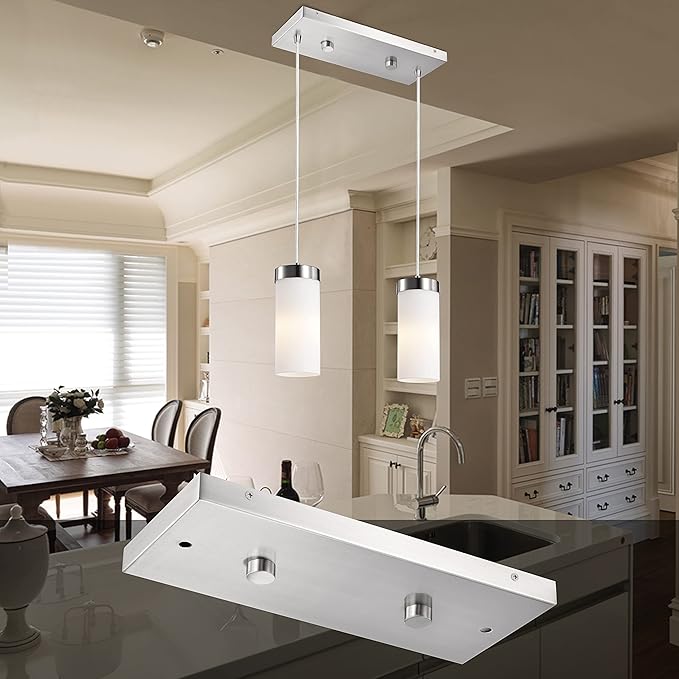 Two Pendant Light Linear Canopy Accessory Light Kit, 14 inch Flush Mount Cluster Canopy, Hanging 2 Lights with One Outlet Box for Kitchen Island, Mounting Hardware Included, Brushed Nickel…
