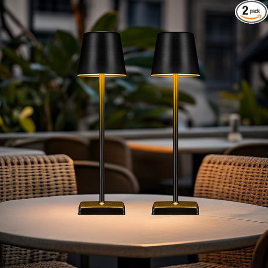 2 Pack Cordless Table Lamps,Rechargeable Outdoor Solar LED Lamp,Portable USB Desk Lamp Waterproof,2000mAh Battery Operated,Touch Stepless Dimming Light for Bedroom,Restaurants,Patio,Camping,Black