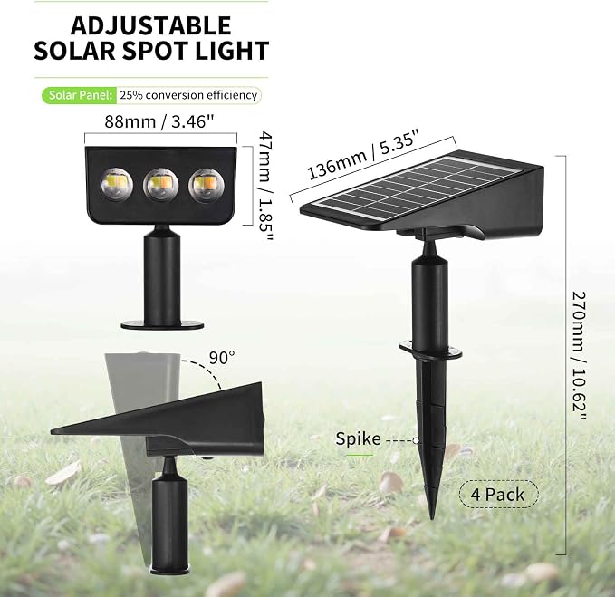 Solar Spot Lights Outdoor, Solar Landscape Spotlights Waterproof Adjustable Light House Lights Spot Light for Yard (4)