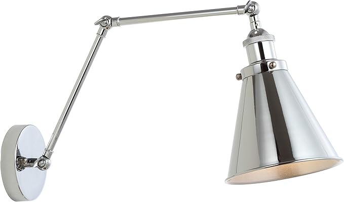 JONATHAN Y 7" Chrome Classic Industrial Metal Adjustable Arm LED Wall Sconce for Bedside Reading, Farmhouse Swing Arm Wall Lamp with Metal Shade, Hardwired JYL7460A