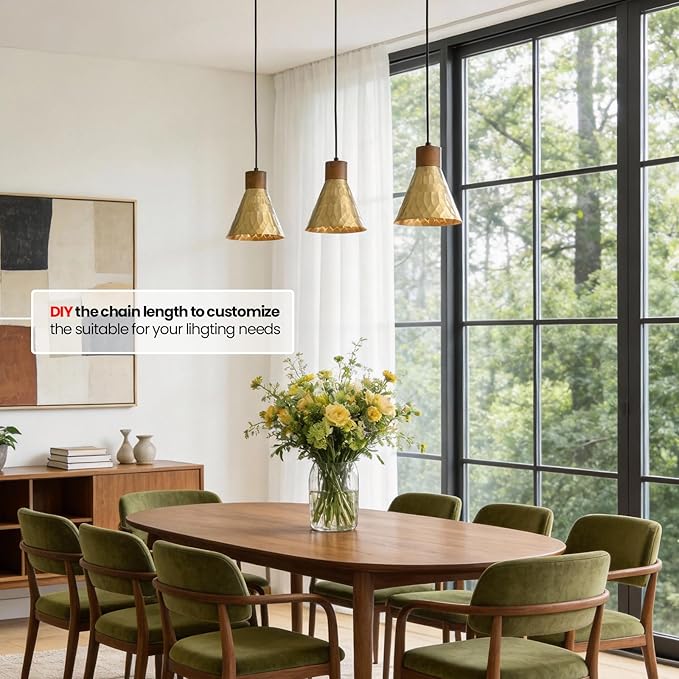 Modern Brass Pendant Lights Kitchen Island, Mid Century Dome Pendant Light, Small Industrial Hanging Pendant Lighting for Dining Room, Bedroom, Sink, Bar, 3 Pack
