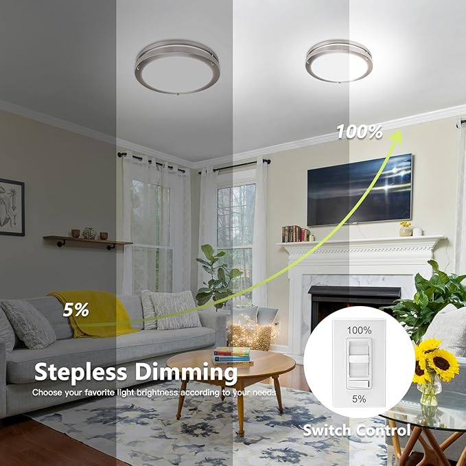 Flush Mount Ceiling Light - 4 Pack 36W 3000K/3500K/4000K/5000K/6000K Dimmable Led Ceiling Light Fixture for Kitchen Hallway Bedroom Bathroom (4, Brushed Nickel, 13)
