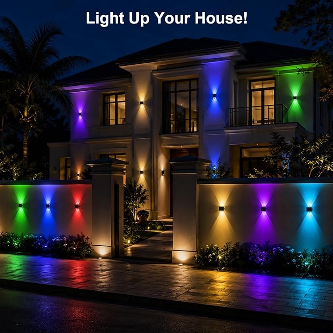 AUDLES Solar Fence Lights Outdoor, New Up Down Lighting Fence Lights Solar Powered with 8 Modes Warm White/RGB, IP65 Waterproof Solar Wall Light for Backyard Wall Pathway Deck Patio Decor - 8 Pack