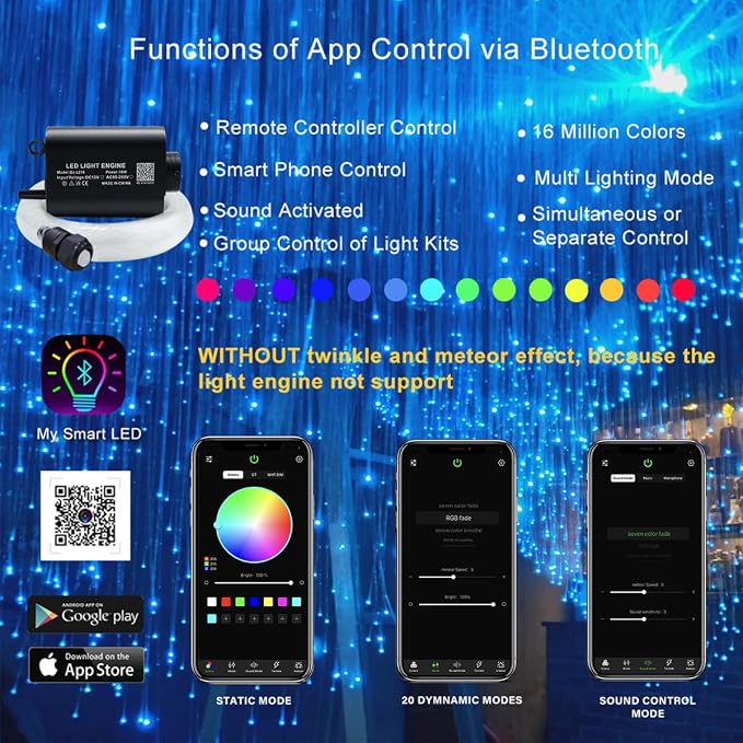 AKEPO 16W RGBW Optical Fiber Curtain Lights Kit, Waterfall Curtain Light for Sensory Room Decoration with Flash Point Fiber Optic Cables 450 Strands 0.03in/0.75mm 13.1ft/4m