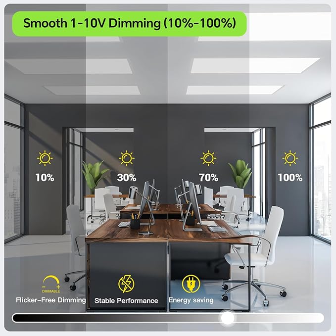 4 Pack 2x4 LED Flat Panel Light 50/40/35/30/25W 6500lm Adjustable, 0-10V Dimmable LED Flush Mount Ceiling Light Fixtures, 2.7K/3K/3.5K/4K/5K Selectable for Office Kitchen Garage - ETL Listed