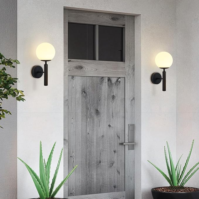 KCO Lighting Black Wall Sconces Set of 2 Modern Globe Wall Sconce Milk Glass Wall Light Farmhouse Mid Century Wall Sconce Bathroom Wall Light Fixture Over Mirror