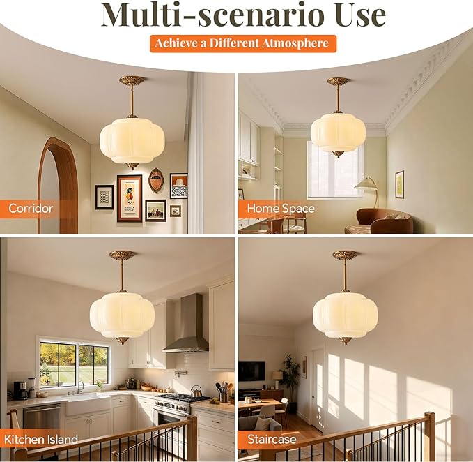 Milk Glass Pendant Light, 14.9 Inch White 3 Color Adjustable Mid-Century Ceiling Light Fixture Schoolhouse Hanging Lamp Chandelier for Kitchen Dining Room Hallway Bedroom (Bulbs Included)