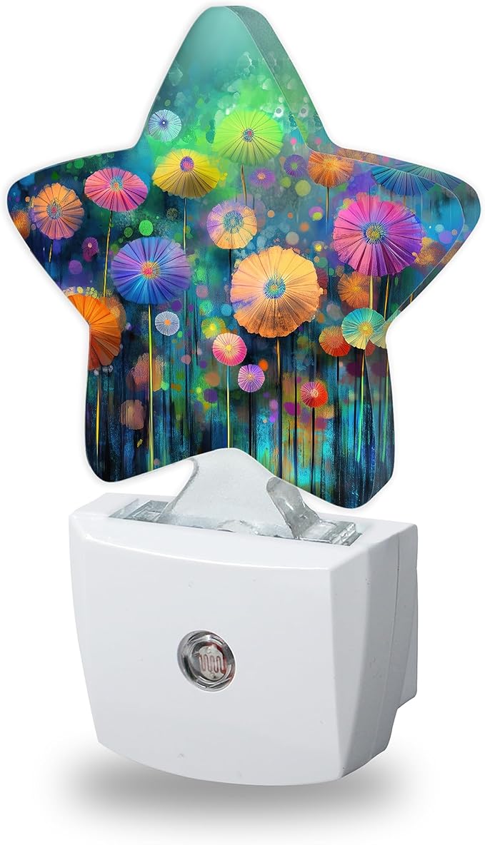 Night Light,Flowers Colorful Night Lights Plug into Wall Abstract Field Decorations for Bedroom Bathroom,Dusk to Dawn Sensor Kitchen Hallway Stairs Energy Efficient Desk Lamp