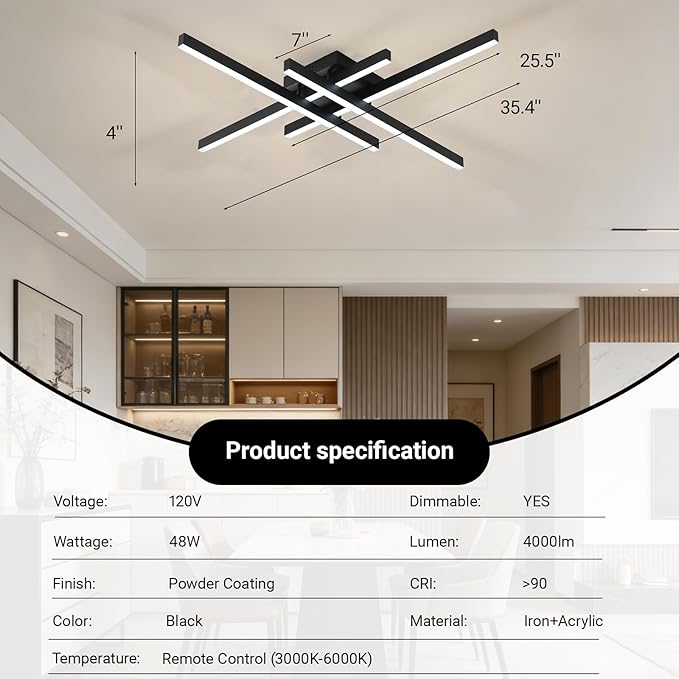 Modern Light Fixture, Modern LED Ceiling Lights, Ceiling Light Fixture for Hallway, Entrance, Cafe,Living Room, Bedroom, Corridor, Porch, Passage Light Fixtures (Black (4-Lights))