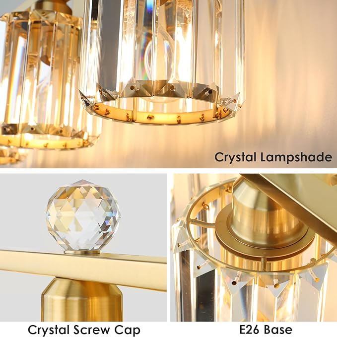 3-Light Gold Bathroom Light Fixtures,Modern Bathroom Vanity Lights Fixture with Clear Crystal Glass Shade, Modern Crystal 3 Lights Wall Sconce for Mirror Bedroom Living Room